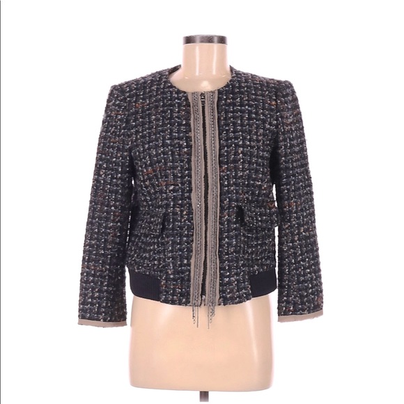 LOFT Jackets & Blazers - LOFT Tweed Zip Up Blazer Jacket w Chain Size S NWT
